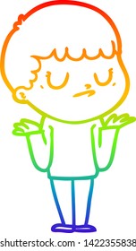 dibujo de una línea de gradiente de arco iris de un niño gruñón de caricatura