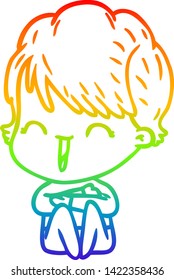 rainbow gradient line drawing of a cartoon laughing woman