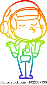 dibujo de una línea de gradiente de arco iris de un astronauta de confianza en la caricatura