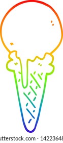 dibujo de la línea de gradiente del arco iris de un cono de helado de dibujos animados