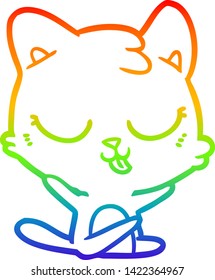 rainbow gradient line drawing of a cartoon cat