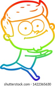 rainbow gradient line drawing of a cartoon happy man
