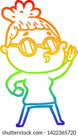 rainbow gradient line drawing of a cartoon woman wearing glasses