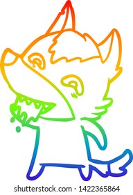 rainbow gradient line drawing of a cartoon hungry wolf