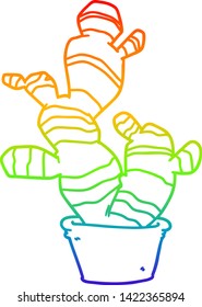 rainbow gradient line drawing of a cartoon cactus