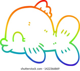 dibujo de línea de gradiente de arco iris de un pez caricatura nadando