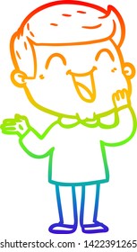 dibujo de una línea de gradiente de arco iris de un hombre feliz con dibujos animados