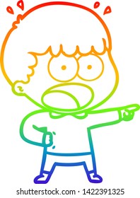 rainbow gradient line drawing of a cartoon shocked man pointing