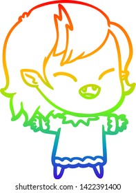 rainbow gradient line drawing of a cartoon laughing vampire girl
