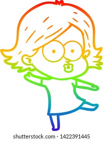 rainbow gradient line drawing of a cartoon girl pouting