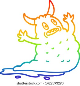 rainbow gradient line drawing of a cartoon demon