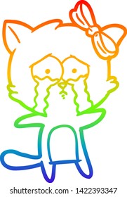 rainbow gradient line drawing of a cartoon cat