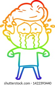 rainbow gradient line drawing of a cartoon crying man