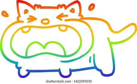 dibujo de una línea de gradiente de arco iris de un gato llorando una caricatura