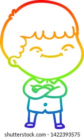 dibujo de una línea de gradiente de arco iris de un niño feliz con dibujos animados