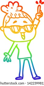 dibujo de una mujer feliz con un degradado de arco iris usando espectáculos