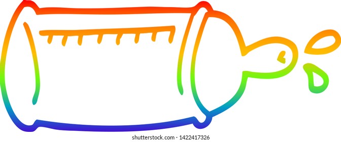 rainbow gradient line drawing of a cartoon baby bottle