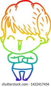 rainbow gradient line drawing of a cartoon laughing woman