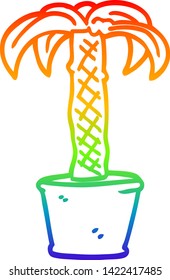 rainbow gradient line drawing of a cartoon potted plant