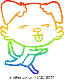 rainbow gradient line drawing of a cartoon dog sticking out tongue