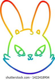 rainbow gradient line drawing of a cartoon bunny face