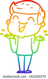 rainbow gradient line drawing of a cartoon man laughing