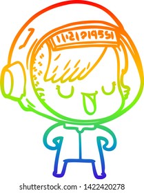 rainbow gradient line drawing of a cartoon astronaut woman