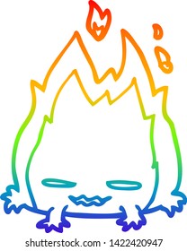 rainbow gradient line drawing of a cartoon fire demon