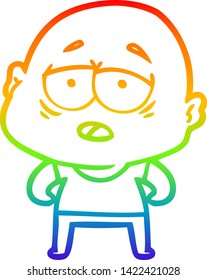 rainbow gradient line drawing of a cartoon tired bald man