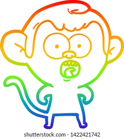 rainbow gradient line drawing of a cartoon shocked monkey