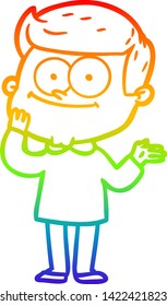 dibujo de una línea de gradiente de arco iris de un hombre feliz con dibujos animados