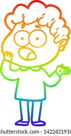 dibujo de una línea de gradiente de arcoiris de un hombre de dibujos animados que jadea con sorpresa