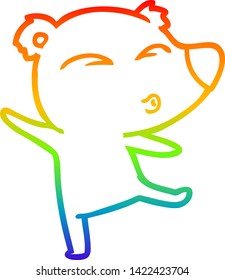 rainbow gradient line drawing of a cartoon whistling bear