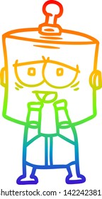 rainbow gradient line drawing of a cartoon robot