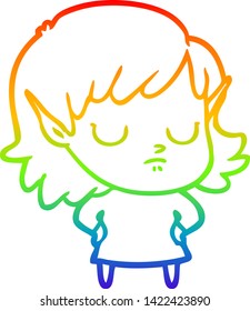 dibujo de la línea del gradiente del arcoiris de una joven elfo de dibujos animados