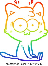 rainbow gradient line drawing of a cartoon surprised cat