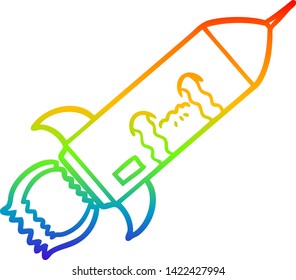 dibujo de una línea de gradiente de arco iris de un cohete de llanto de dibujos animados