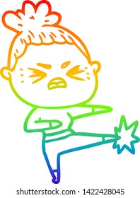 rainbow gradient line drawing of a cartoon angry woman