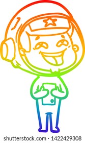 rainbow gradient line drawing of a cartoon laughing astronaut
