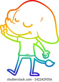 rainbow gradient line drawing of a cartoon smiling elephant