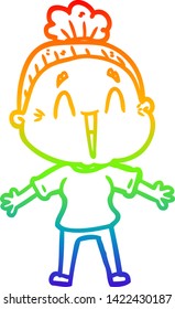 desenho de linha de gradiente do arco-íris de uma velha senhora feliz do desenho animado