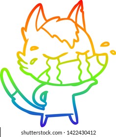 dibujo de una línea de gradiente de arco iris de un lobo llorando de caricatura