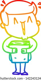 dibujo de una línea de gradiente de arco iris de un hombre emocionado por la caricatura