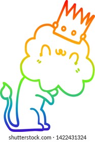 rainbow gradient line drawing of a cartoon lion with crown