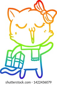 dibujo de una línea de gradiente de arco iris de un gato de dibujos animados