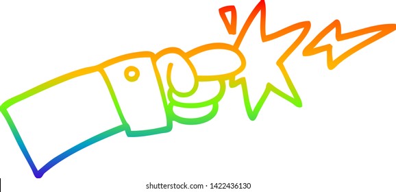 rainbow gradient line drawing of a cartoon pointing hand icon