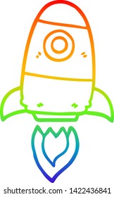 dibujo de línea de gradiente de arco iris de un cohete espacial de dibujos animados