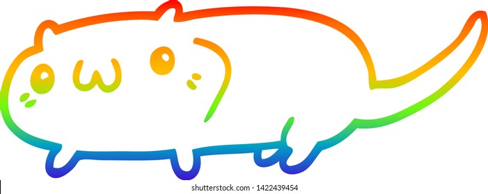 desenho de linha de gradiente do arco-íris de um gato de desenho animado
