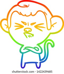 desenho de linha de gradiente do arco-íris de um macaco raivoso de desenho animado