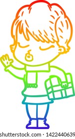 rainbow gradient line drawing of a cartoon woman with eyes shut